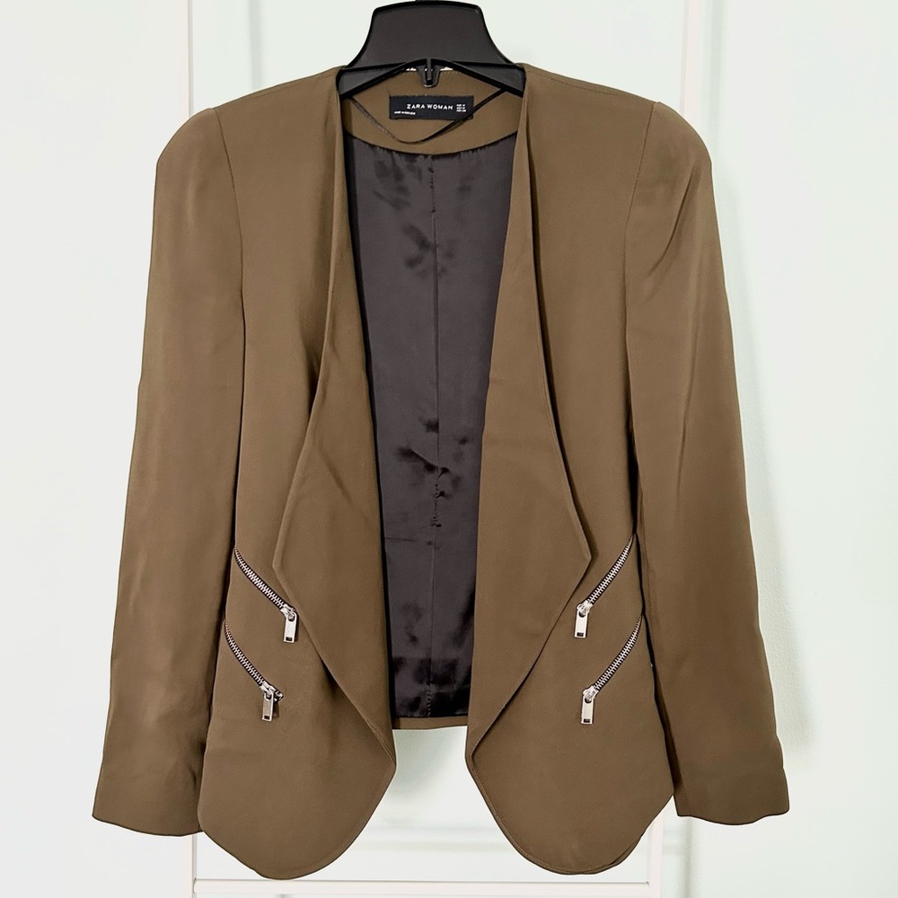 Zara Woman Open-Front Blazer with Zip Detail